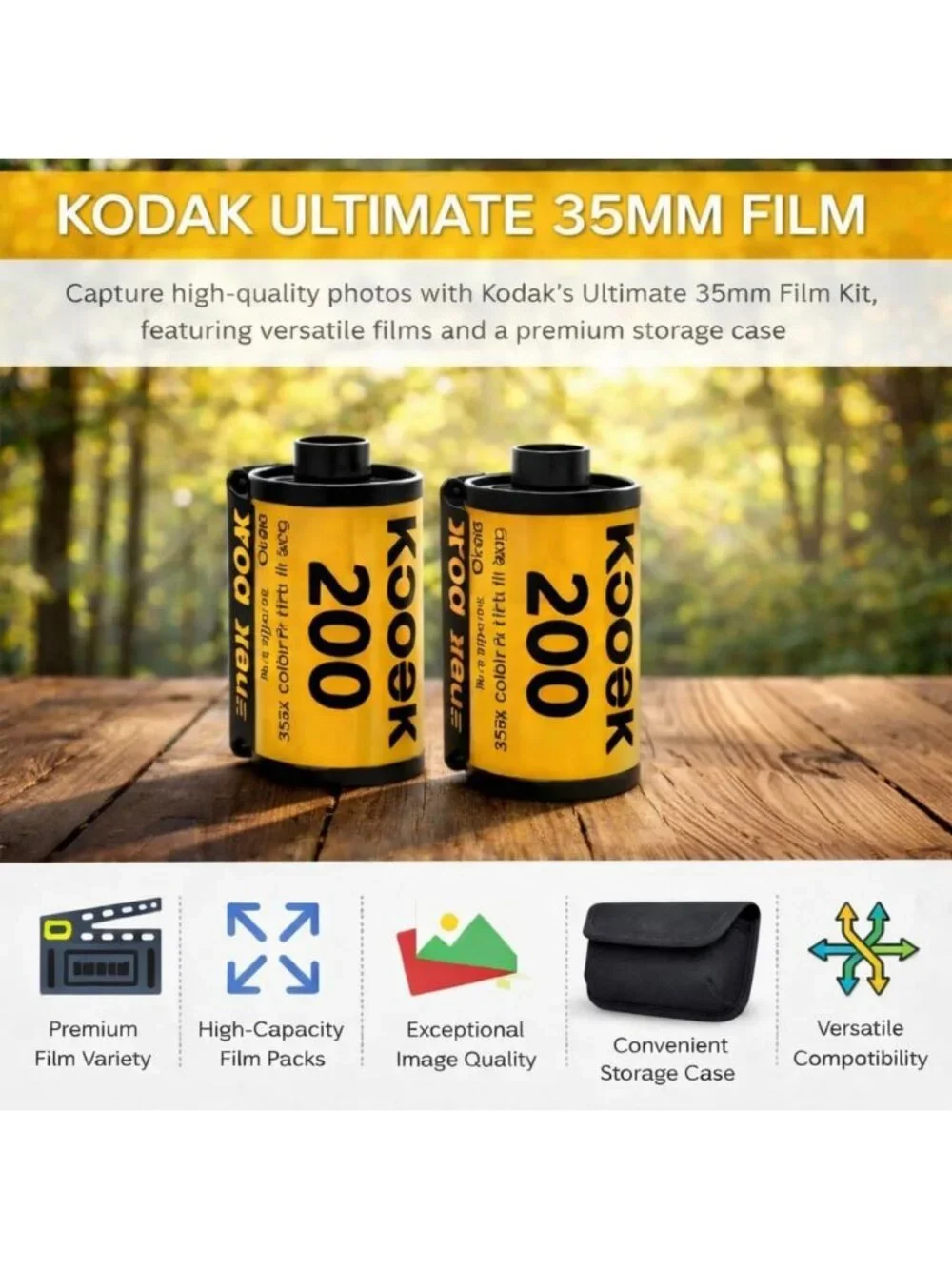 35mm Film Roll - Kodak Gold 200, 24 Exposures, 3 Rolls + Durable Storage Case